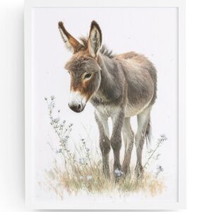 Watercolor Donkey Wall Art Print, Unframed - Charming Farmhouse Decor